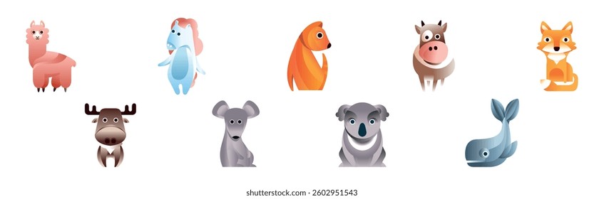 Funny Animal Arranged of Simple Geometric Form Vector Set