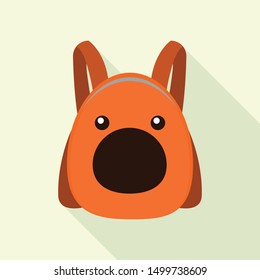 Funny animal backpack icon. Flat illustration of funny animal backpack vector icon for web design