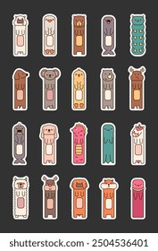 Funny animal bookmarks. Sticker. Cartoon characters for reading books. Hand drawn style. Vector drawing. Collection of design elements.