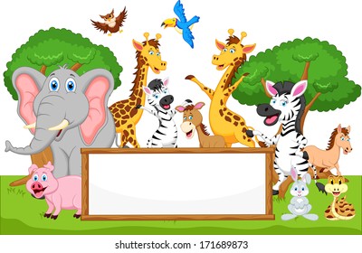 funny animal cartoon with blank sign