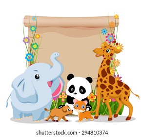 Funny Animal Cartoon With Blank Sign