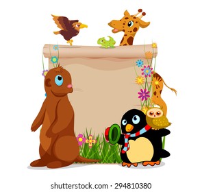 Funny Animal Cartoon With Blank Sign