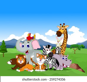 funny animal cartoon collection in the jungle