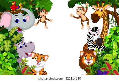 funny animal cartoon with forest background