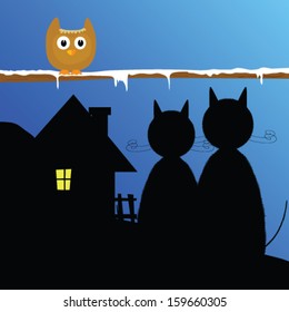 funny animal with cat and house vector illustration