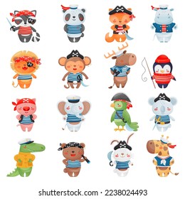 Funny Animal Character Pirates Sailing and Seafaring Big Vector Set