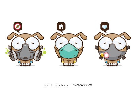 Funny animal character with protective mask and gloves. Vector collection.