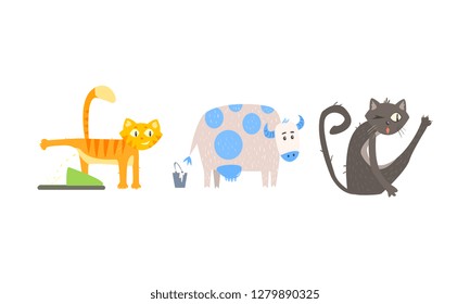 Funny animal characters in different situations vector Illustration