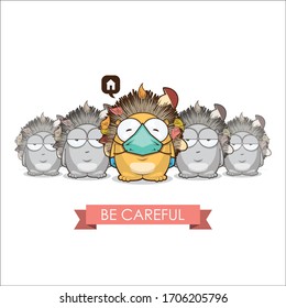 Funny animal characters with protective mask and gloves. Vector collection.