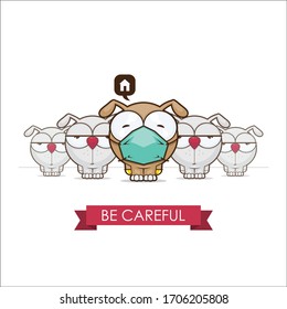 Funny animal characters with protective mask and gloves. Vector collection.