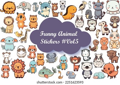 Graciosa colección de animales al estilo de sticker. Conjunto de pegatinas con animales para bebés