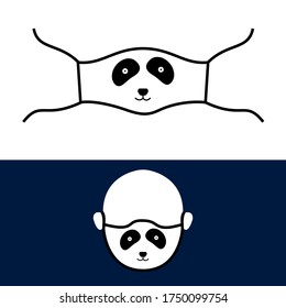 Funny animal design of reusable mask design with cute cartoon panda face in vector