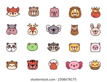 Funny animal face. Adorable cartoon character. Hand drawn style. Vector drawing. Collection of design elements.