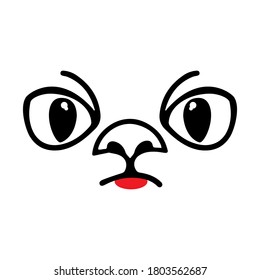 Funny Animal Face icon isolated on white background. Can use for Face Masks or T-shirt. Cute Cat face. Cut File design. Design concept for children. Vector illustration . 