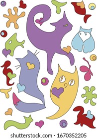 funny animal figures hearts elements for design cards and backgrounds