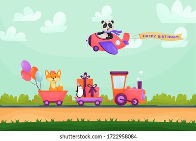 Cartoon Train Images Stock Photos Vectors Shutterstock Affordable and search from millions of royalty free images, photos and vectors. https www shutterstock com image vector funny animal happy birthday greeting card 1722958084