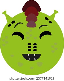 Funny animal happy dragon, illustration or icon, vector on white background.