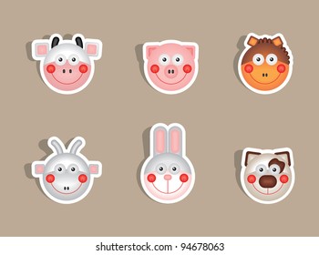 Funny animal head sticker labels