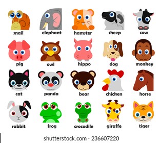 Funny Animal heads set Vector illustration