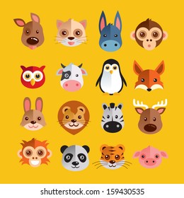 Funny Animal Heads Vector Illustration