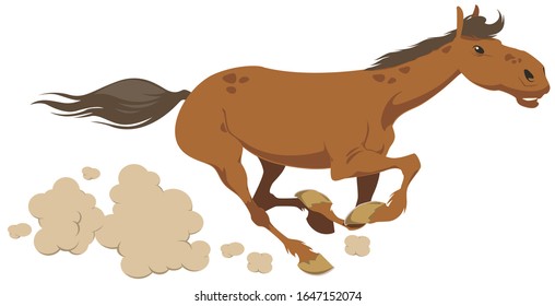 Funny animal. Horse runs galloping.