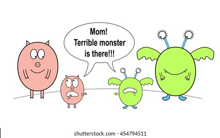 Funny animal kids tell their moms about terrible monster.