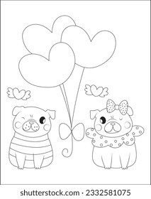 Funny Animal Love coloring page|coloring book page |line art for kids and adults 