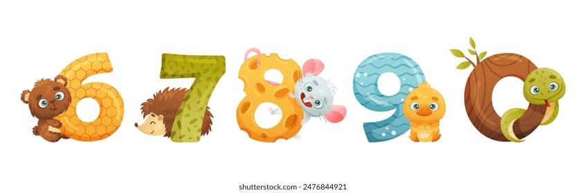 Funny Animal with Numbers and Numeral Vector Set