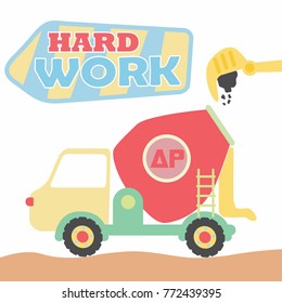 funny animal on mixer truck, vector cartoon illustration