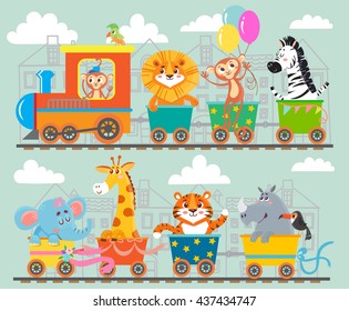 Funny animal on train. Vector illustration