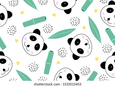 Funny animal seamless pattern with cute panda cartoon style