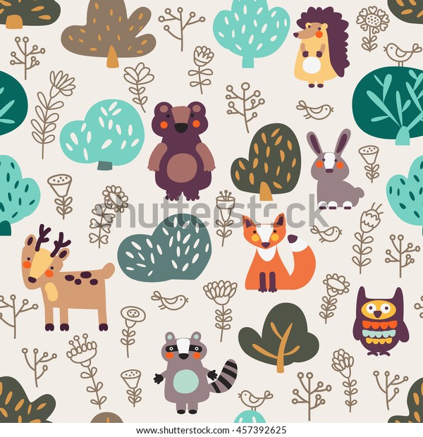 Funny Animal Seamless Pattern Floral Background Stock Vector (Royalty ...