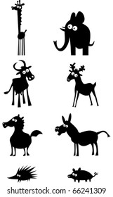 Funny Animal Silhouettes Vector Illustration