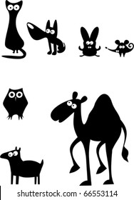 Funny Animal Silhouettes. Vector illustration.