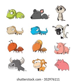 Funny Animal Vector illustration Icon Set 