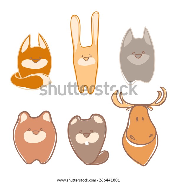 Funny Animal Vector Illustration Icon Set Stock Vector (Royalty Free