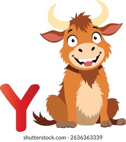 Funny animal yak with initial letter Y