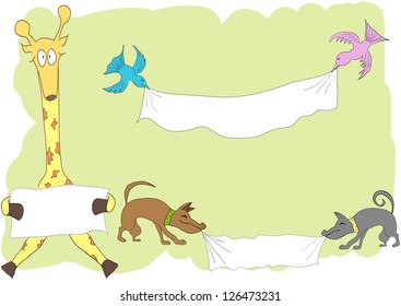 funny animals with a blank banners