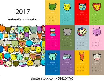 Funny animals, calendar 2017 design