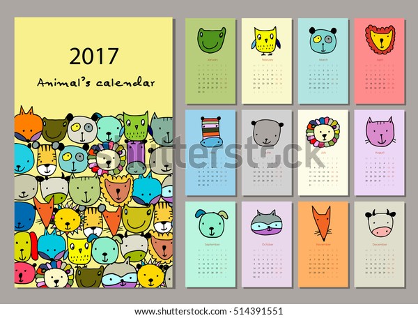 Funny Animals Calendar 2017 Design Stock Vector (Royalty Free) 514391551