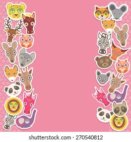 Funny Animals card template. pink background, template for your design. Vector