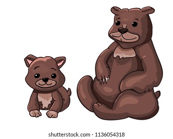 Funny animals, cartoon bears baby and mother