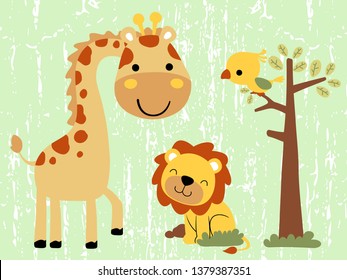 Funny animals cartoon in forest