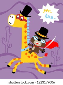 Funny animals cartoon, giraffe and bear in superhero costume