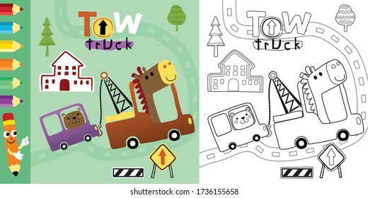 funny animals cartoon car  traffic elements illustration  coloring book page