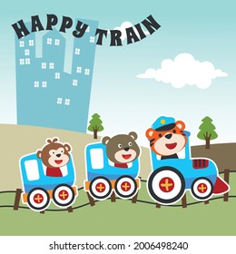 Funny animals cartoon on train, Can be used for t-shirt print, kids wear fashion design, invitation card. fabric, textile, nursery wallpaper, poster and other decoration.
