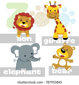 Funny animals cartoon vector with names