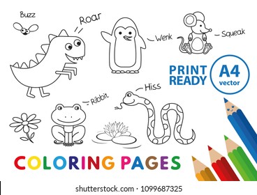 Funny animals coloring book. Vector coloring book pages for children education