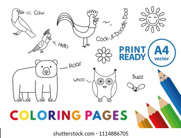 Funny animals coloring book. Vector coloring book pages for children education