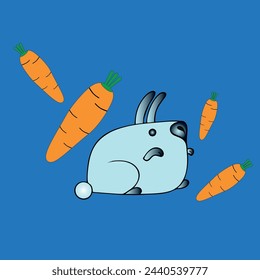 Funny animals. Composition rabbit with carrots. Flat design vector illustration.